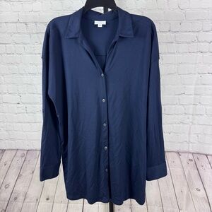 J. Jill Navy Button Down Rolled Tab Sleeve Tunic Size Medium